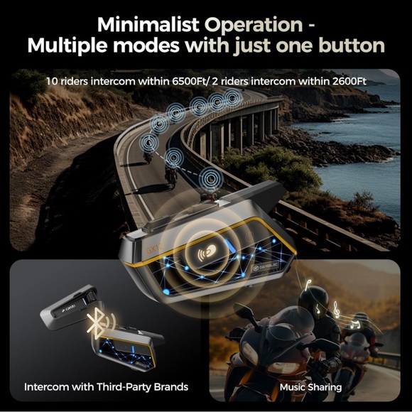 Motorcycle Bluetooth Headset Mesh Intercom 10 Riders HiFi Sound/RGB Light - Picture 4 of 6